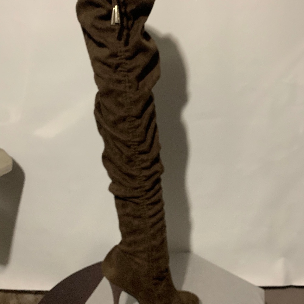 Brown suede like thigh high boots